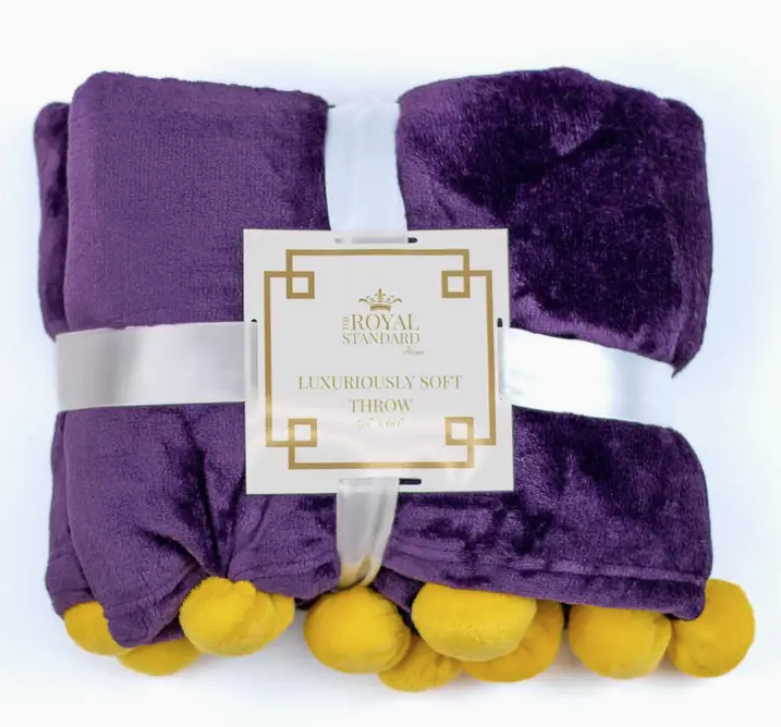 Pom Pom Purple Throw Blanket