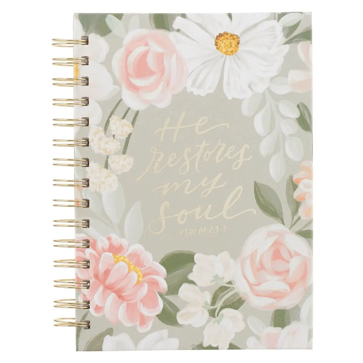 Journal Spiral-bound Green He Restores My Soul Ps. 23:3