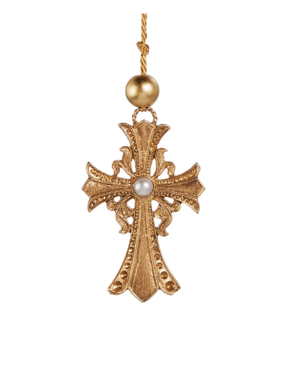 4.5" Gold Cross Ornament with Pearl