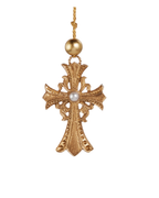 4.5" Gold Cross Ornament with Pearl