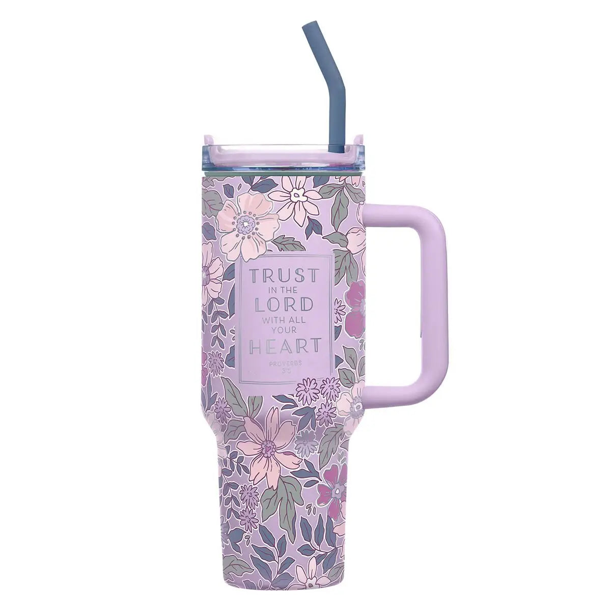 Tumbler W/Straw Ss Purple Floral Trust in the Lord Prov. 3:5.