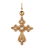 4.5" Gold Cross Ornament with Pearl