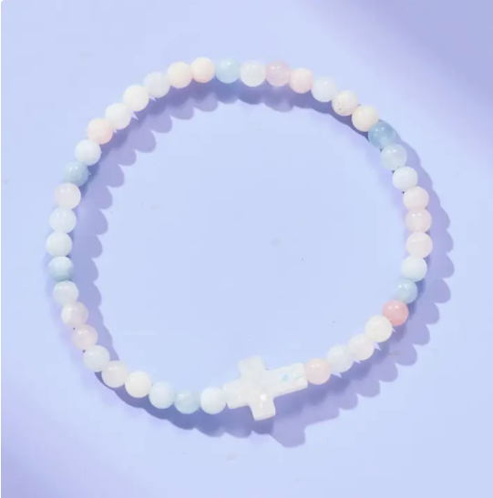 Holy Water Rose Quartz Cross Bracelet