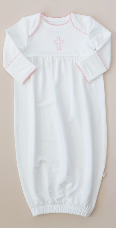 Pink Cross Embroidered Gown (0-3 months)