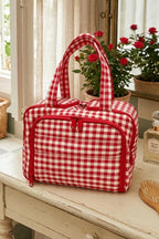 Evelyn Red Gingham Cosmetic Case
