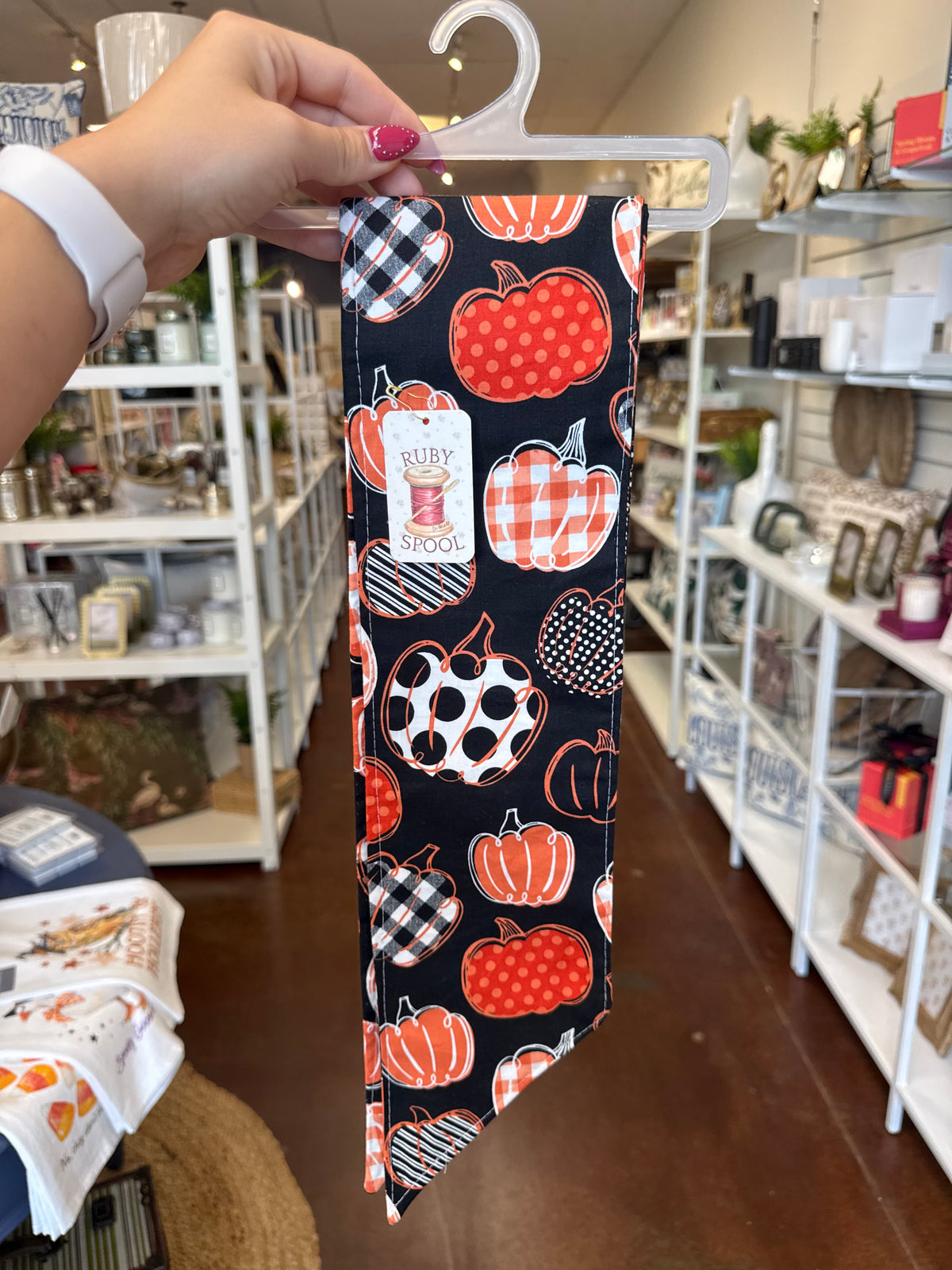 Pumpkin Gingham/Dots Wreath Sash