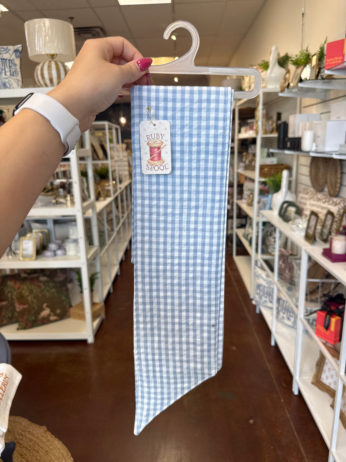 Country Blue Gingham Wreath Sash