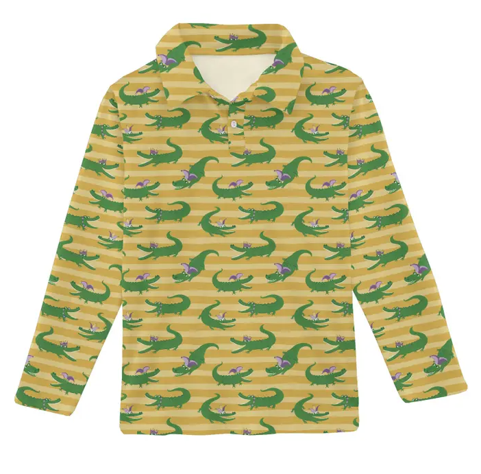 Mardi Gras Gators Long Sleeve Polo Shirt