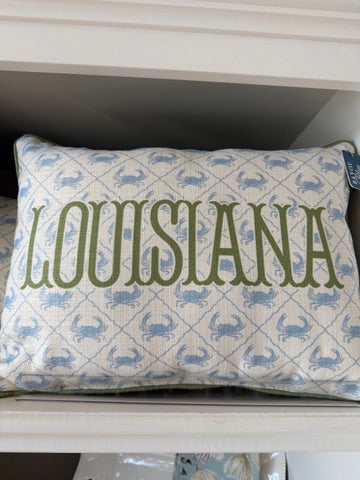 Blue Crab Light Blue Pattern Pillow-Louisiana