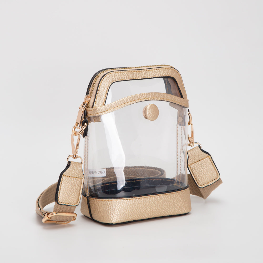 Buttoned Up Clear Purse Gold