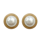 Pair of pearl earrings with gold rims on a white background