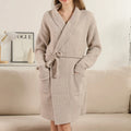 Solid Color Luxury Soft Robe W/ Front Pockets & Belt- Beige