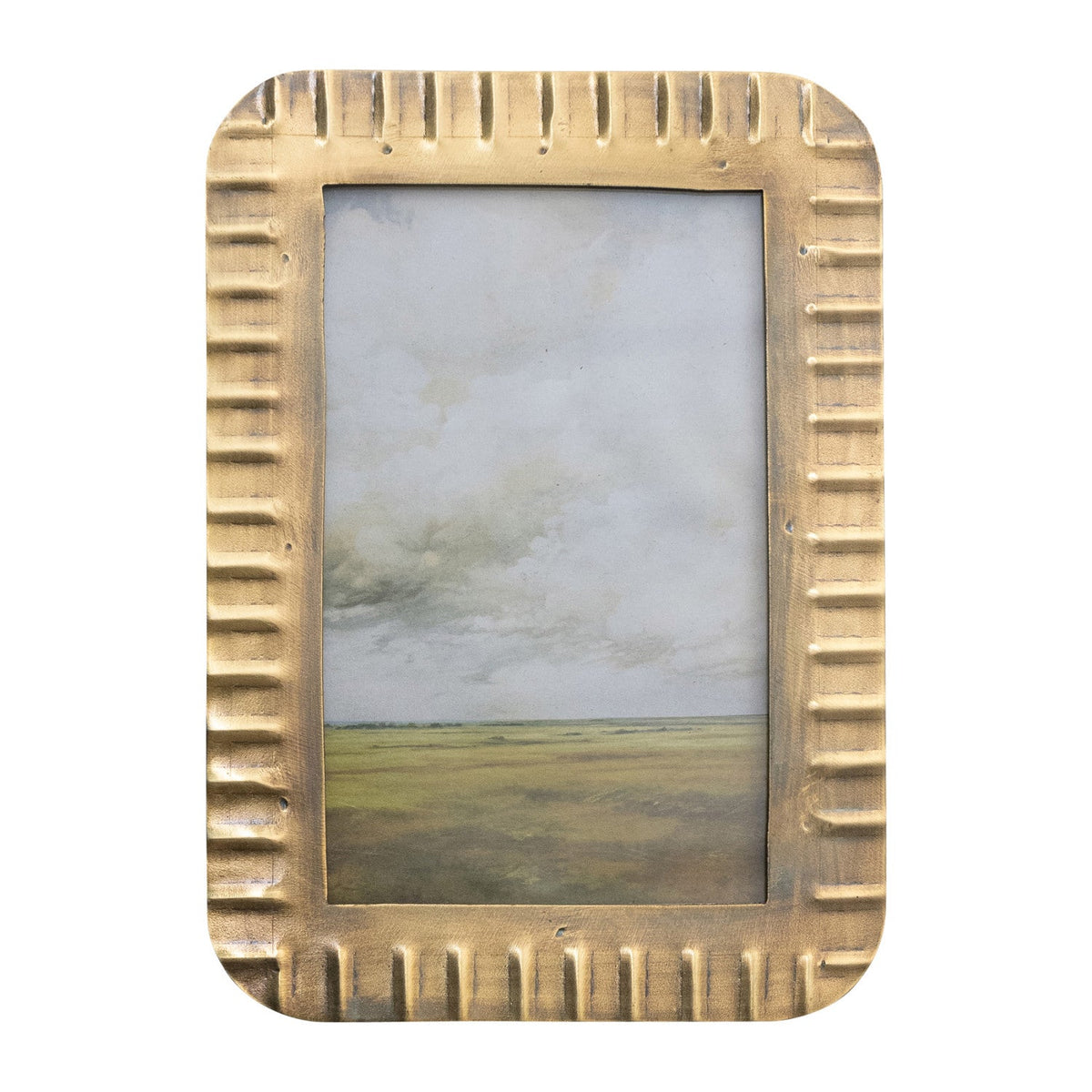 Metal Ribbed Photo Frame, Antique Brass Finish (Holds 4" x 6" Photo)