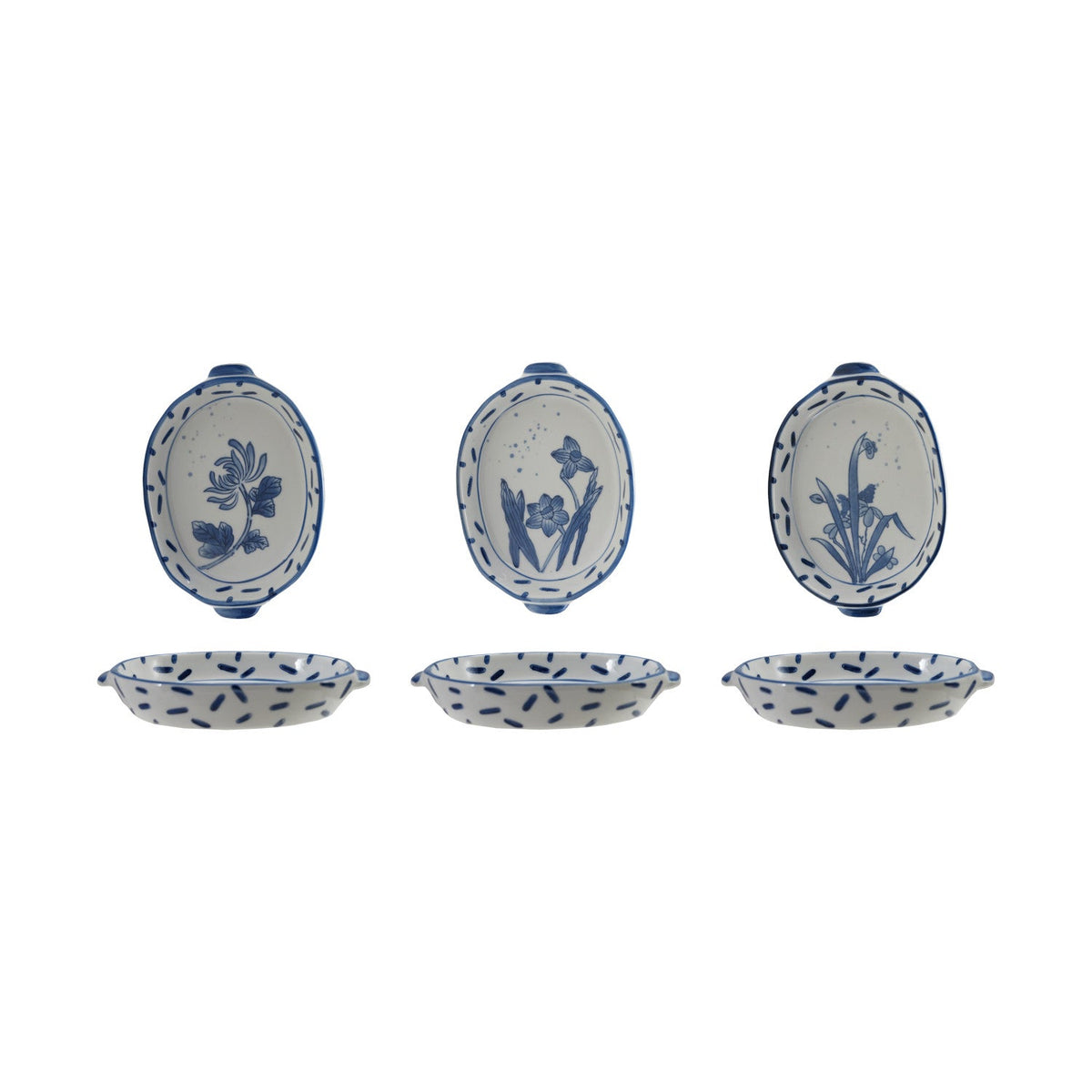 7"L x 5"W Hand-Painted Stoneware Baker with Handles, 3 Styles (Each One Will Vary)