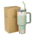 Tumbler w/straw SS Green He Restores my Soul Ps. 23:3