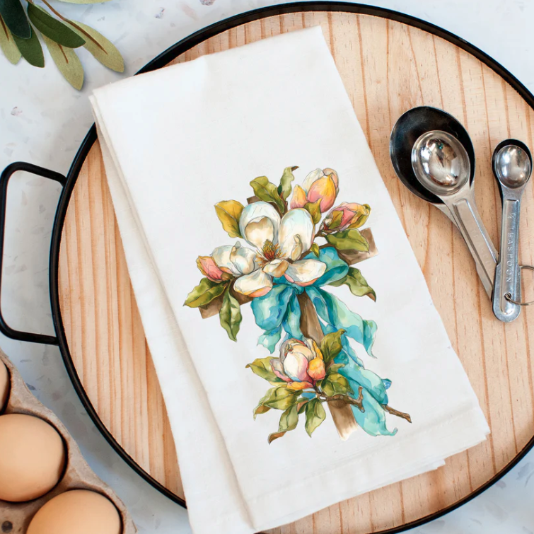 Magnolia Bloom Cross Kitchen Towel